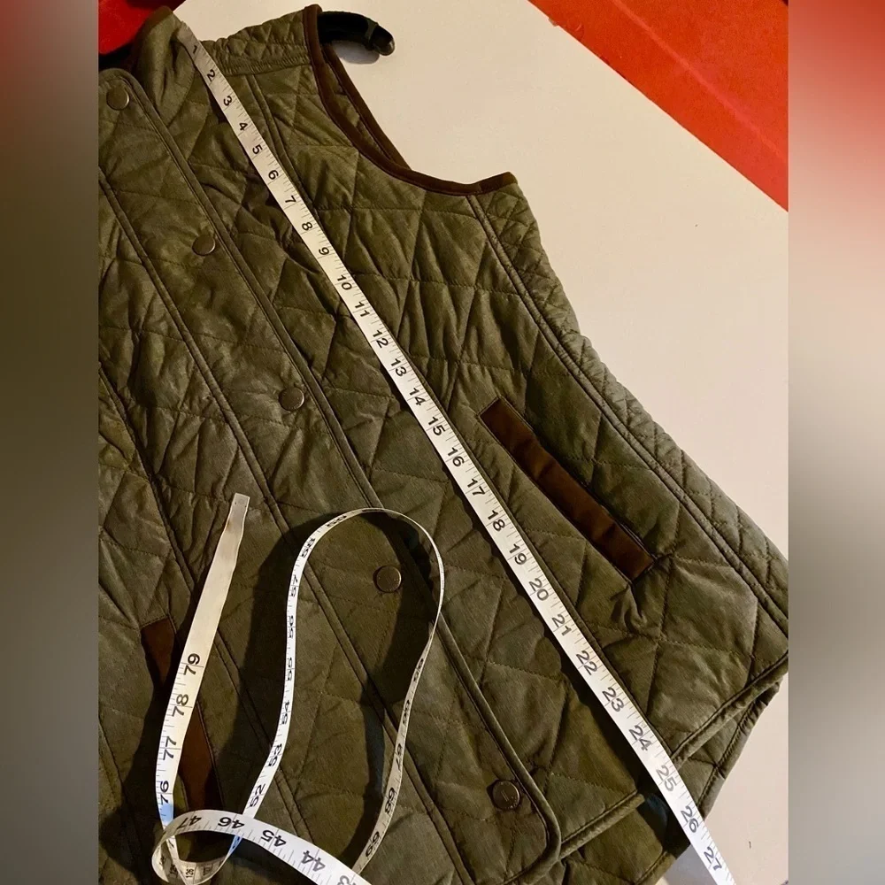 Lucchese Quilted Vest Size Small Green Brown Polyester Micro Suede Zipper Button - Picture 16 of 16